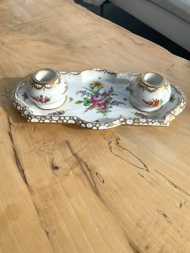 Ancien encrier porcelaine - ancien, en